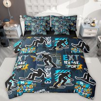 Manfei Skiing Game Gamer 7-Piece Bedding Comforter Set,Extreme Sport King Bedding Sets,Blue Black Bed Sheets For Kids,Super Cozy Room Decor Reversible