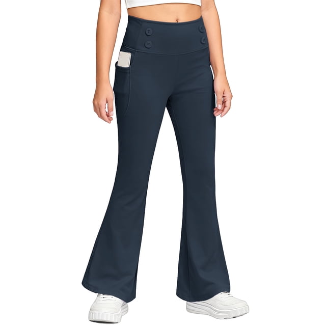 Pantalones largos, leggings acampanados para niñas, pantalones de yoga y baile de cintura alta, leggings para niños con bolsillos, pantalones de yoga para mujer