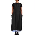 thumbnail image 1 of Vestido informal holgado de lino y algodón para mujer, peto con tirantes largos, color liso, con bolsillos, 1 of 5