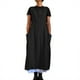 thumbnail image 1 of Vestido de mujer Casual Suelto Sólido Pinafore Tirantes Largos Delantal Algodón Lino Vestidos Generales con Bolsillos, 1 of 5