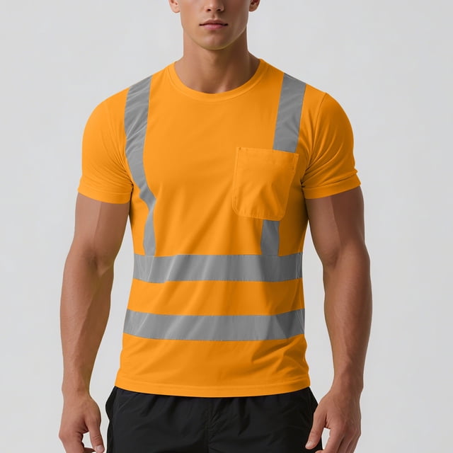 mfyjkho Tops Para Hacer Ejercicio Para Mujer, Camiseta Unisex De Manga Corta, Cuello Redondo, Transpirable, Informal, Holgada, Con Tira Reflectante De Bolsillo Para Hombre Y Mujer, Color Sólido M
