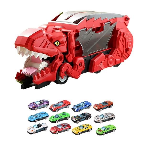 Camión CUTICAT transportador de dinosaurios juguete devorador rojo