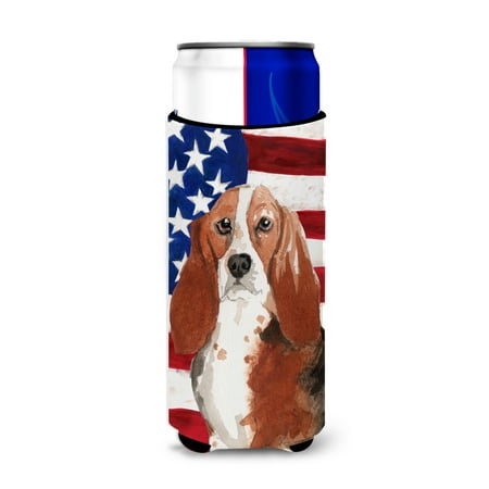 

Carolines Treasures CK1742MUK Patriotic USA Basset Hound Michelob Ultra Hugger for slim cans Slim Can multicolor