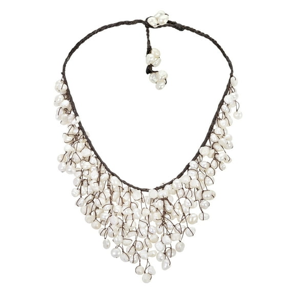 Handmade Trendy White Pearl V-Shape Chandelier Necklace