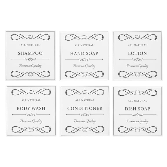 6 Sheets of Hand Soap Labels Stickers for Bathroom Bottles Easy to Apply and Remove Hand Soap Dish Soap, Shampoo and Conditioner Dispensers Stickers