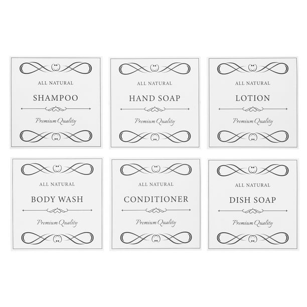 6 Hojas de Etiquetas Adhesivas Impermeables para Jabón de Manos para Botellas de Baño Fácil de Aplicar y Quitar Jabonera de Manos Dispensadores de Jabón, Champú y Acondicionador Pegatinas
