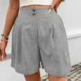 thumbnail image 6 of Womens Summer Shorts High Elastic Waist Casual Shorts Solid Color Button Pleated Straight Leg Ladies Shorts with Pockets for Beach Vacation, 6 of 7