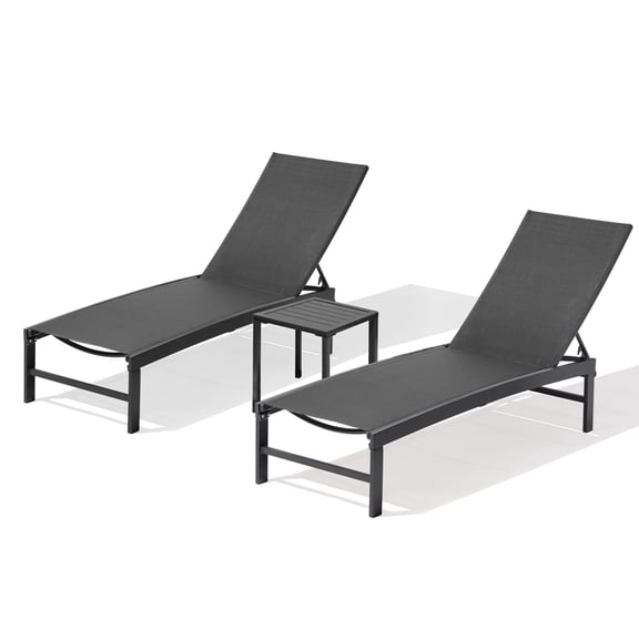 Pellebant 3‑Piece Outdoor Chaise Lounge Set, 2 Adjustable Recliners   Side Table, All‑Weather Pool & Patio Sun Loungers, (Black)