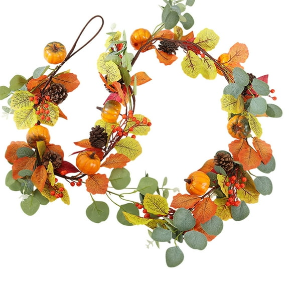 LHNFT Fall Maple Leaf Garland 5.6Ft/Piece Artificial Autumn Maple Leaves with Berries Fall Leave Vines Hanging Foliage for Indoor Outdoor Home Thanksgiving Fireplace Decor