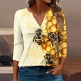 thumbnail image 2 of CYMMPU Summer Fashion Shirts 3/4 Sleeve V Neck Tunic Tops Bee Pattern Spring Tops Blouses for Women Dressy Casual Loose Fit Business Elegant Work Topss Multicolor S, 2 of 5