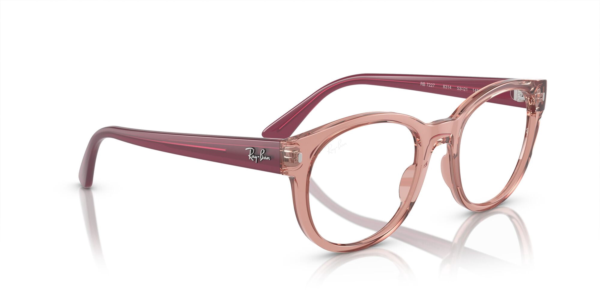 Ray-Ban Women's Size 51 Rectangular RB7227 Optics Prescription Eyeglasses with Case, Transparent Pink/Demo Lens