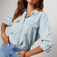 thumbnail image 4 of Women's Denim Shirts Jacket Solid Color Retro Long Sleeve Jean Western Button Down Blouses Fall Winter Outdoor Casual Loose Cowboy Tunic Tops Comfort Lightweight Coats with Pocket Size S-XXL, 4 of 8