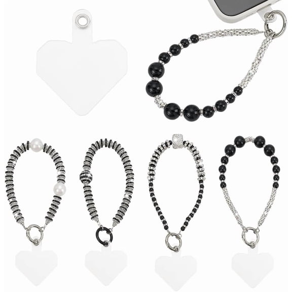 4 Pcs 4 Styles Rhinestone Phone Wrist Strap with Tether Tab 5.7inch Pearl Beads Beaded Mobile Chain Straps Cell Phone Lanyards Camera Shiny Diamond Wrist Strap