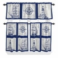 thumbnail image 2 of Kitchen Window Curtains Valance and Tier Set, Navy Blue Compass Sailing Ship Plaid Rod Pocket Tier Curtain Valance Set, Nautical Retro Lighthouse Light Filtering Cafe Curtains for Bedroom, 2 of 9