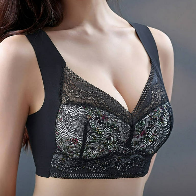 Bras for Women Casual Plus Size Floral Print Womens Sport Bras Daily Softy  Underweat Women Wireless Smoothing Lightly Full-Coverage Bras Beauty Back
