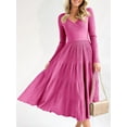 thumbnail image 4 of Womens Long Sleeve Wrap V Neck Midi Sweater Dress: Pleated A-Line Flared Knit Maxi Dress, 4 of 5