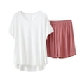 thumbnail image 2 of Akafmk Women's V Neck Pajama Set Short Sleeve T-Shirt with Wide Leg Shorts Loungewear Set, 2-Piece, Sizes XXXXXL, 2 of 5
