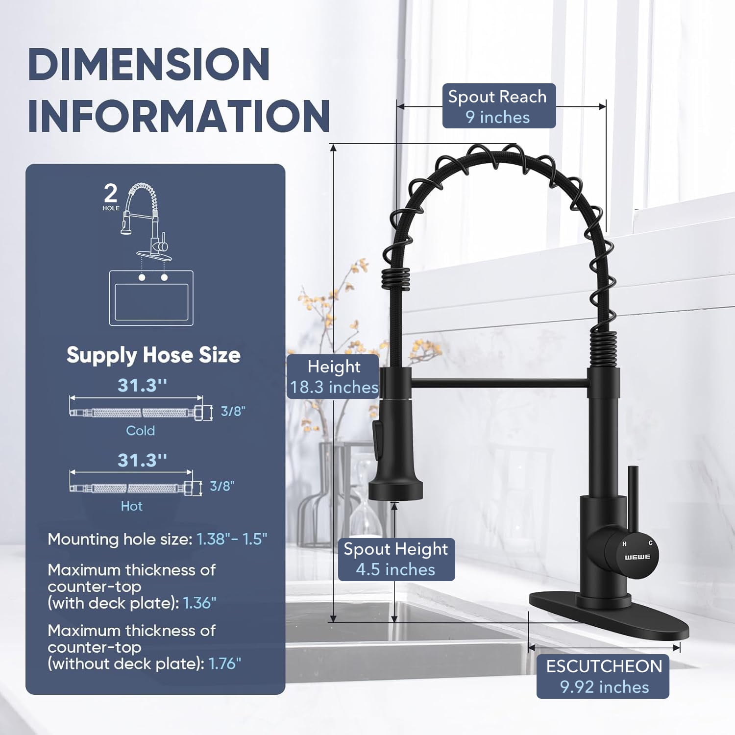 Behome Kitchen Faucet with Pull Down Sprayer, Stainless Steel Single Handle Spring Kitchen Sink Faucet with 2 functions, Pull Out Sink Faucets for Farmhouse Camper Laundry, Black
