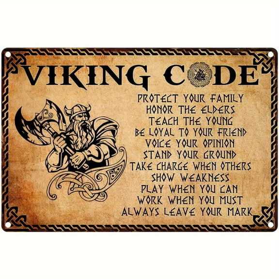 8x12inch Viking Code" Inspirational Metal Wall Art, 8"x12" - Rustic Aluminum Sign with Vintage Norse Warrior Design, Perfect Gift for Men & Home Decor, Durable Outdoor & Indoor Display