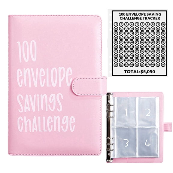 Gogcaro 100 Envelopes Money Saving Challenge, 100 Envelope Challenge Binder, Easy and Fun Way to Save $5,050, Savings Challenges Budget Book Binder with Cash Envelopes for Office,Home,School (Pink)