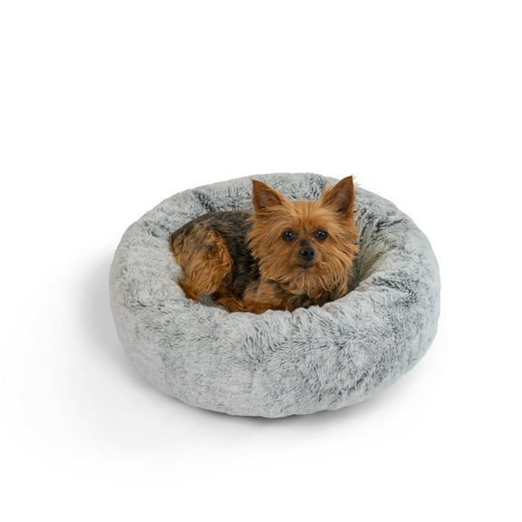 Best Friends by Sheri SnuggleSoft Faux Fur Calming Donut Bed for Dogs and Cats, Gray, Extra Small, 18x18