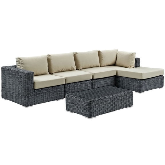 Modway Summon 5 Piece Outdoor Patio Sunbrella Sectional Set
