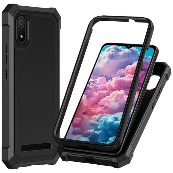 TJS for Cloud Mobile Stratus C8 Phone Case, Full Body Protective Heavy Duty Hybrid Bumper Cover (Black)