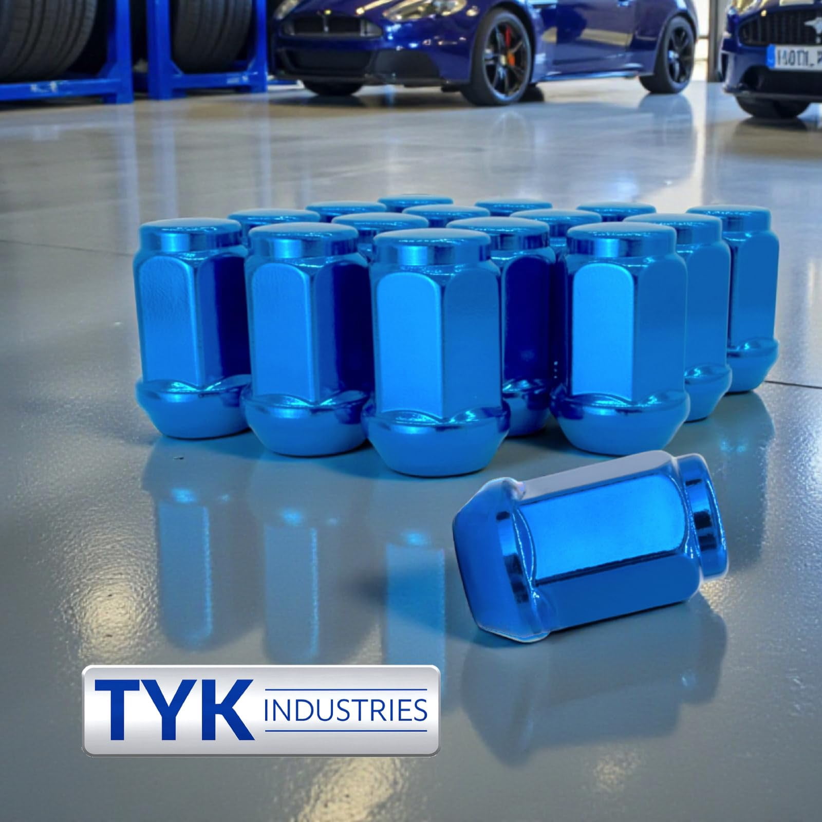 24 Blue 1/2 Closed End One Piece Bulge Acorn Wheel Lug Nuts - 3/4, 19mm Hex - 1.38 Inch Tall - Fits Many Boat Trailers, Buick, Cadillac, Chevrolet, Dodge, Ford, Jeep