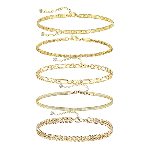 5 piezas de tobilleras con cadena en capas para mujer Tobilleras minimalistas para chicas adolescentes Tobilleras de moda para mujer