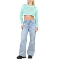 thumbnail image 3 of Socal Look Women's Cotton Crochet Sweater Long Sleeve Summer Casual Pullover Aqua Sky, Small, 3 of 6