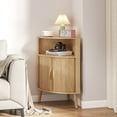 thumbnail image 6 of Bathroom Floor Corner Cabinet with Doors, Freestanding Narrow Storage Cabinets for Living Room, Kitchen, Wood Color, 6 of 7
