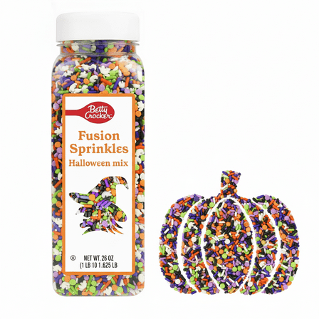 Betty Crocker Fusion Sprinkles Halloween Mix, Spooky Black, Orange, Green & Purple Sprinkles for Decorating Treats, Cookies & Cakes, 26 oz Bottle