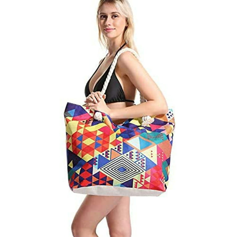 Extra Large Beach Bags Totes Women Waterproof Sandproof Big Tote Bag Zipper  Inner Pockets Rope Handle Canvas with Zip Closure Swim Pool Gym Picnic