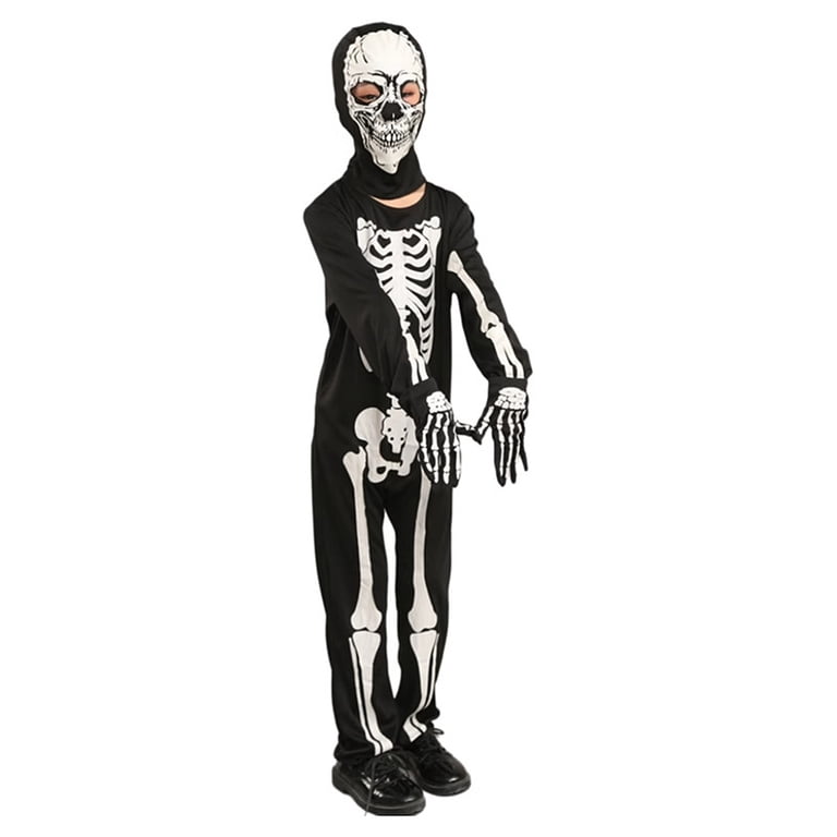 Glow In The Dark Bat Skeleton Costume - Kids Hooded Jumpsuit For Halloween
