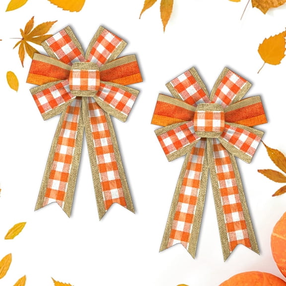 Hying 2PCS Fall Bows for Wreath, Thanksgiving Wreath Bows White Orange Buffalo Plaid Bow