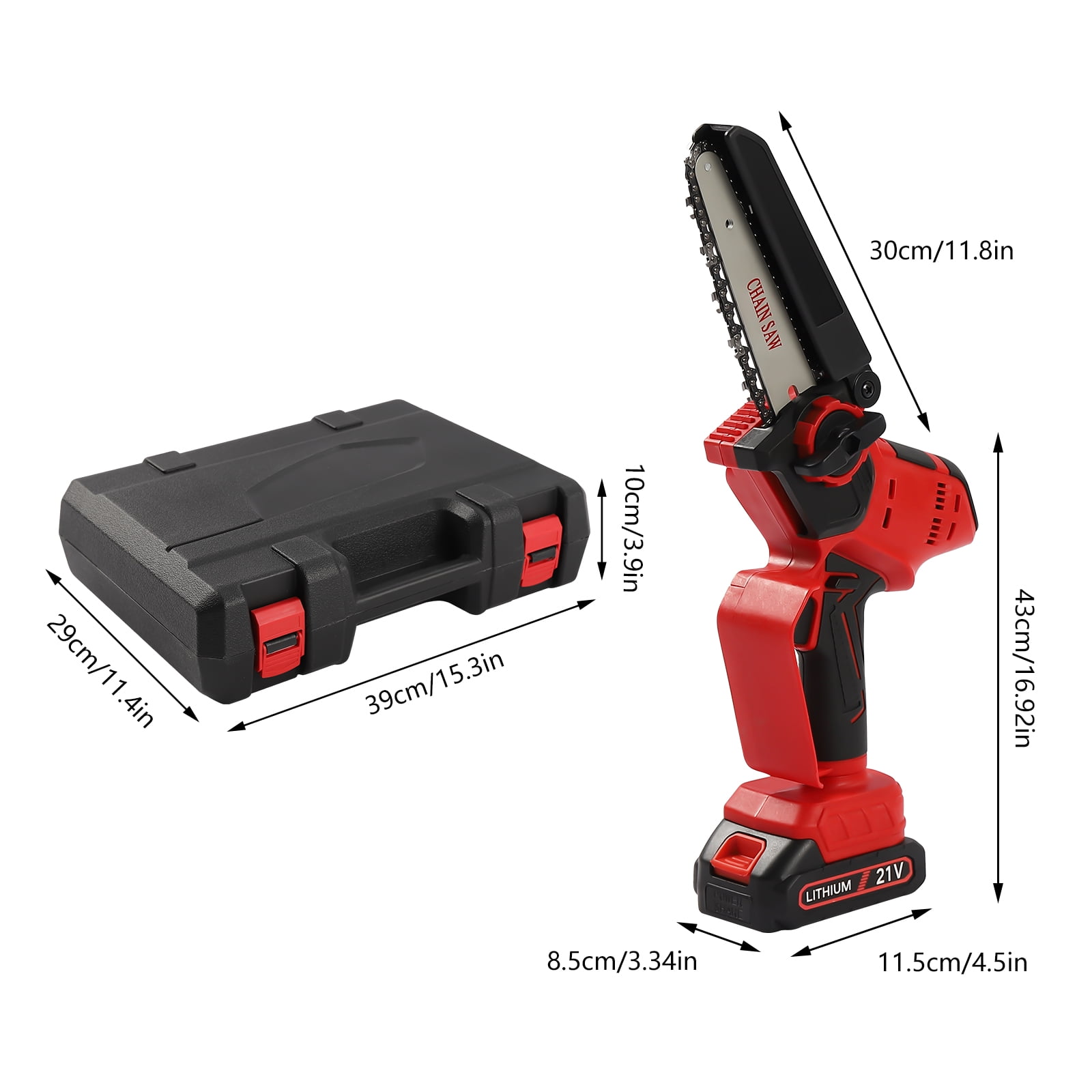 Wildnix Lithium battery chain saw with 800m/min speed, 65# carbon steel blade, adjustable baffle, lightweight 4.3 lbs, for cutting large wood, with two 21V batteries