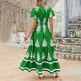 thumbnail image 6 of HOMBOM Summer Dresses for Women Floral Maxi V-Neck Green Peasant Short Sleeve Pocket 2024 Boho Beach Dress L, 6 of 8