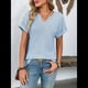 thumbnail image 5 of Blusas Elegantes e Informales de Corta para Mujer, Modernas, de Verano, con Cuello en V, Holgadas y A Rayas. Azul M, 5 of 9
