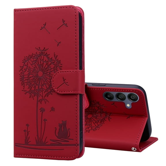 ELEHOLD Case for Samsung Galaxy A15, Premium PU Leather Wallet Flip Case Folio Cover with Card Holder Kickstand,Red