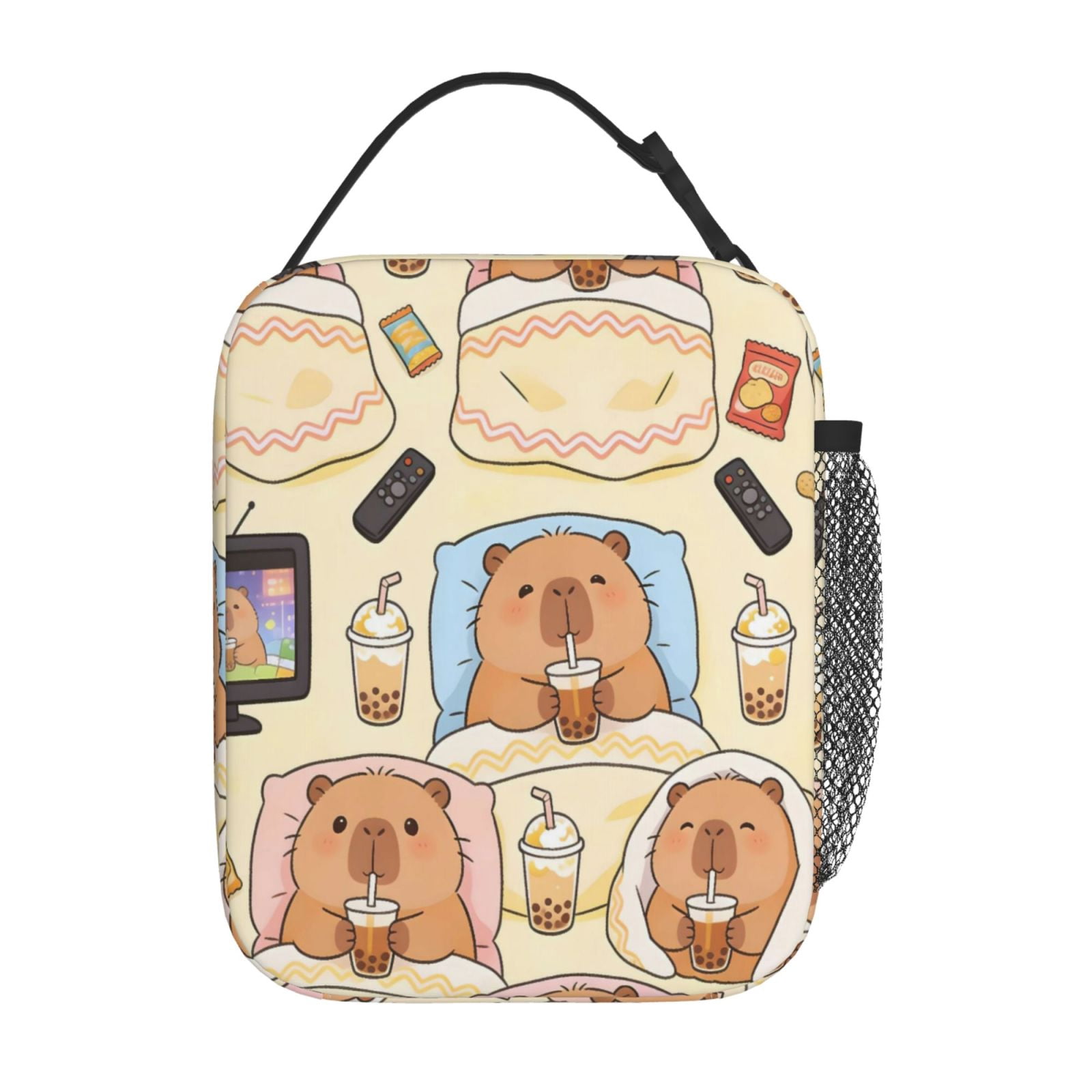 Lunch Bag For Women Men Insulated Portable Lunch Box Bento Box Office Picnic Travel Cooler Bag Capybara Drinking