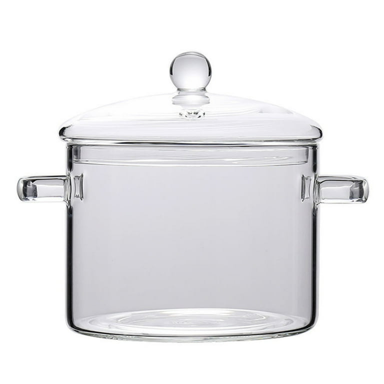 Glass Sauce Pot, With Cover And Handles, Transparent Glass