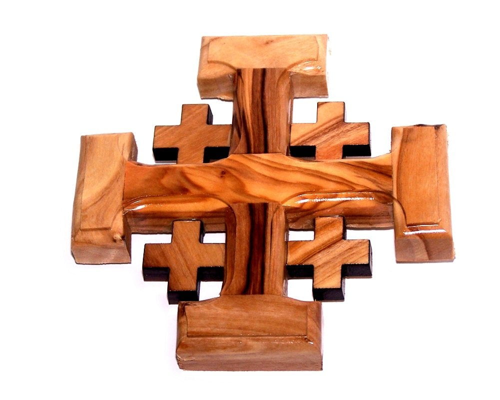Holy Land Market Olive Wood Cross Two Layers 3.75" H