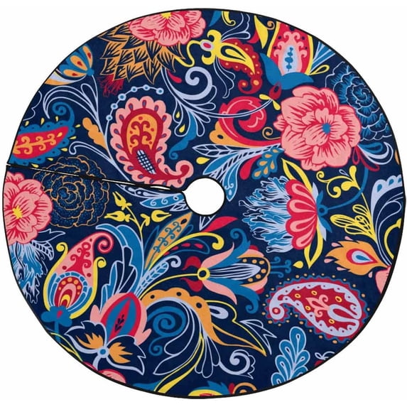 FMSHPON Retro Paisley Pattern Xmas Christmas Tree Skirt Stand Mat for Holiday Party Decoration Indoor Outdoor 48 inches