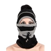 Gustave 3 in 1 Warm Anti-fog Beanie Hat Scarf and Mask Set, Fleece Inside Knitted Riding Cap Infinity Scarves Winter Accessories for Women (Black)