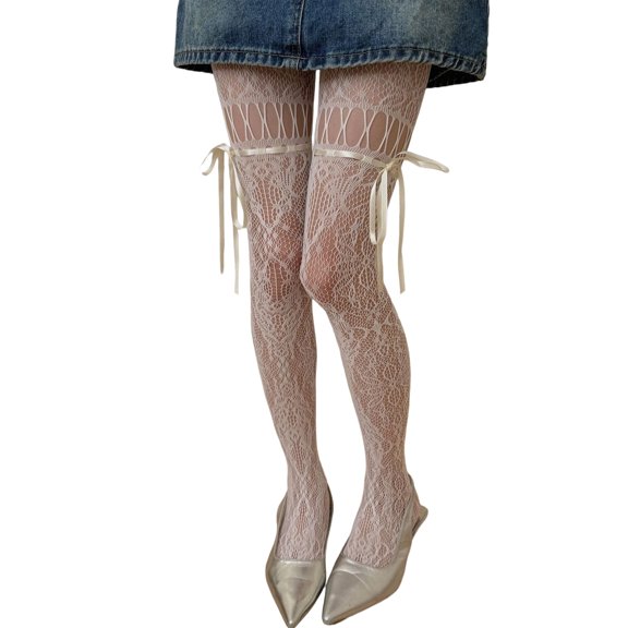 RUISINERY Lace Fishnets Thigh High Stockings Patterned Suspender Tights for Women Garter Belt Pantyhose Tights Fishnets Hosiery