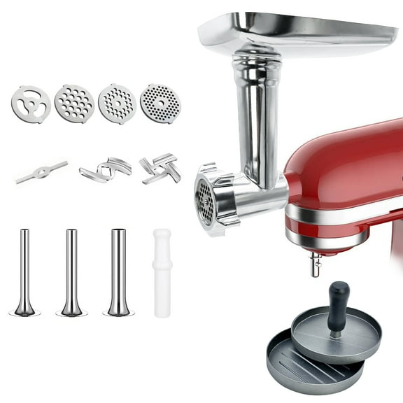Meat Grinder Attachment Compatible With Kitchenaid Stand Mixer,Includinggrinder Plates, Grinder Blades, Sausage Tubes, Burger Patty Presses,For Home Kitchen Use, Stainless Steel