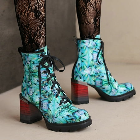 

Women Ankle Boots Autumn And Winter Fashion Camouflage Printing Large Foreign Trade Comfortable Platform Square Heel