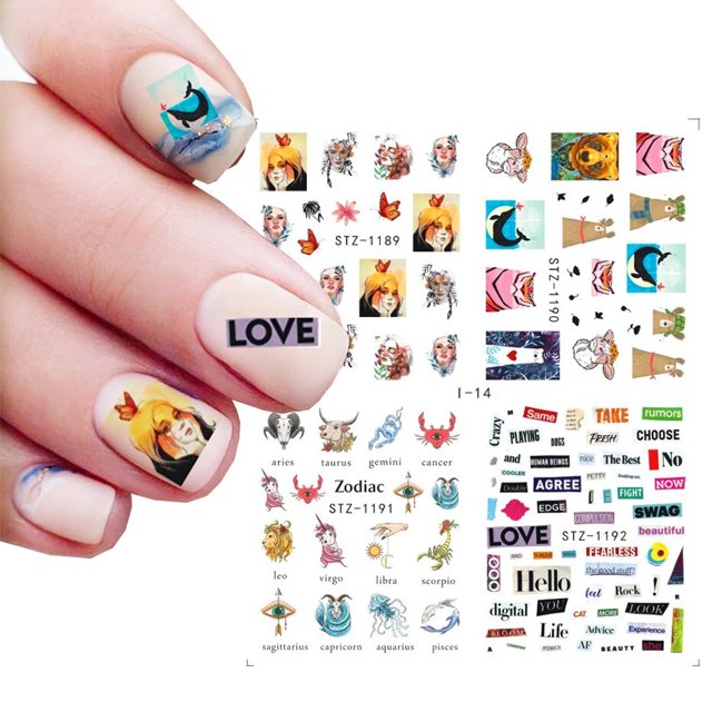 Pegatinas de uñas 4 en 1 con flores de Navidad, calcomanías con dibujos de copo de nieve, pájaro, Papá Noel, pingüino, alce, calcomanías de invierno, decoración de Año Nuevo deslizantes, SAI44-49 DE M
