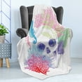 thumbnail image 4 of Animal Soft Flannel Fleece Throw Blanket, Halloween Skull Skeleton Head Coral Reef Dead Aquarium Pirate Wildlife Image, Cozy Plush for Indoor and Outdoor Use, 70" x 90", Multicolor, by Ambesonne, 4 of 5