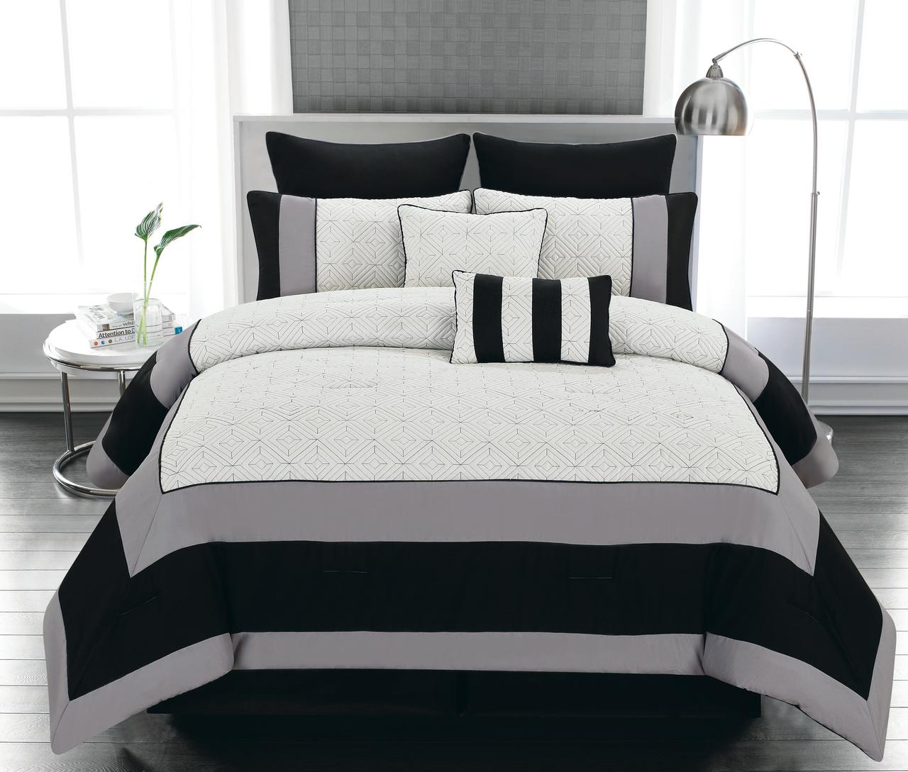 Spain Striped Quilted 8 Piece Comforter Set